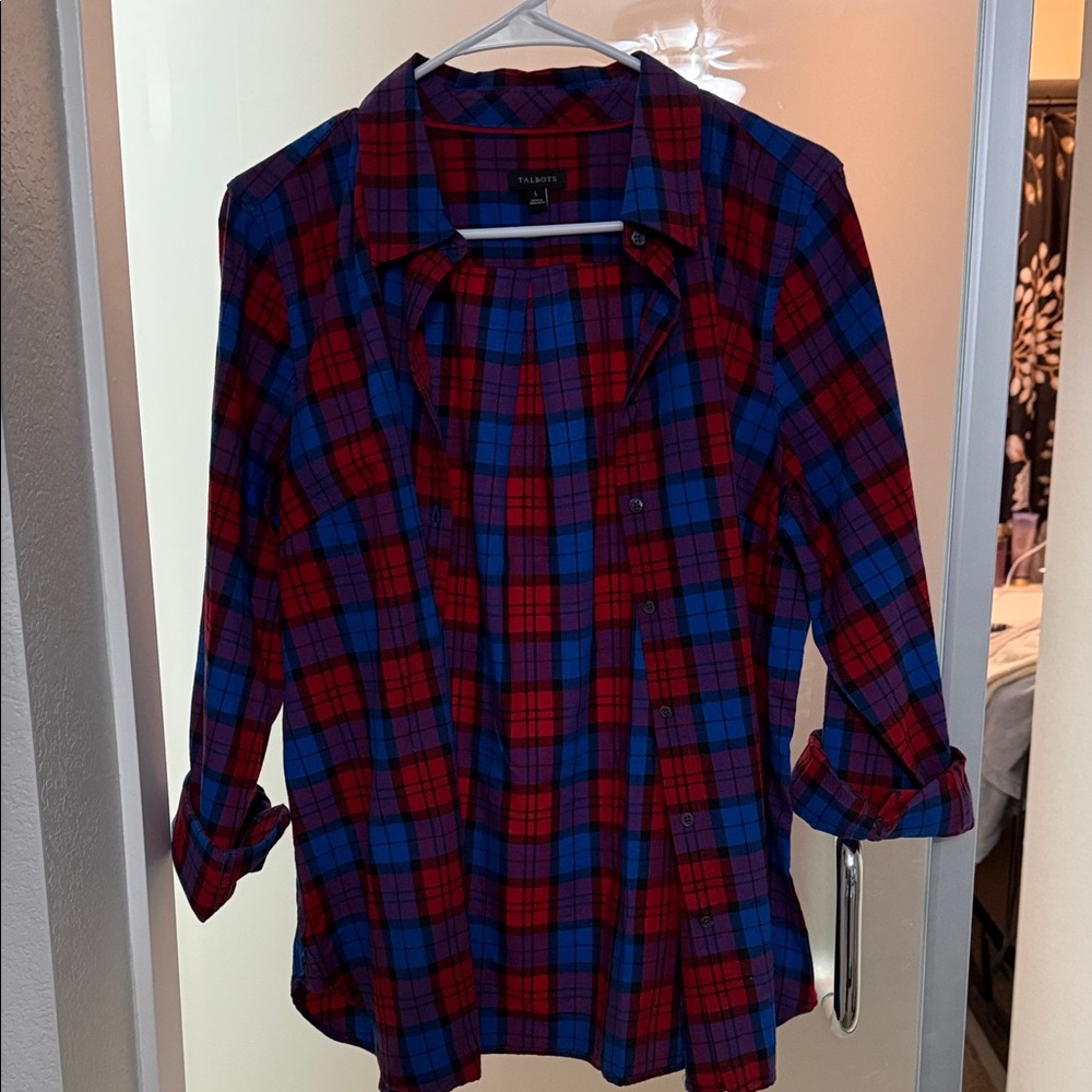 Talbots Women's Vibrant Plaid Button Down Shirt